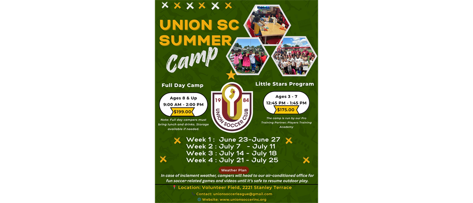 2025 Union SC Summer Camp Sessions are now open!  Click on the image to select your enrolment week(s)!